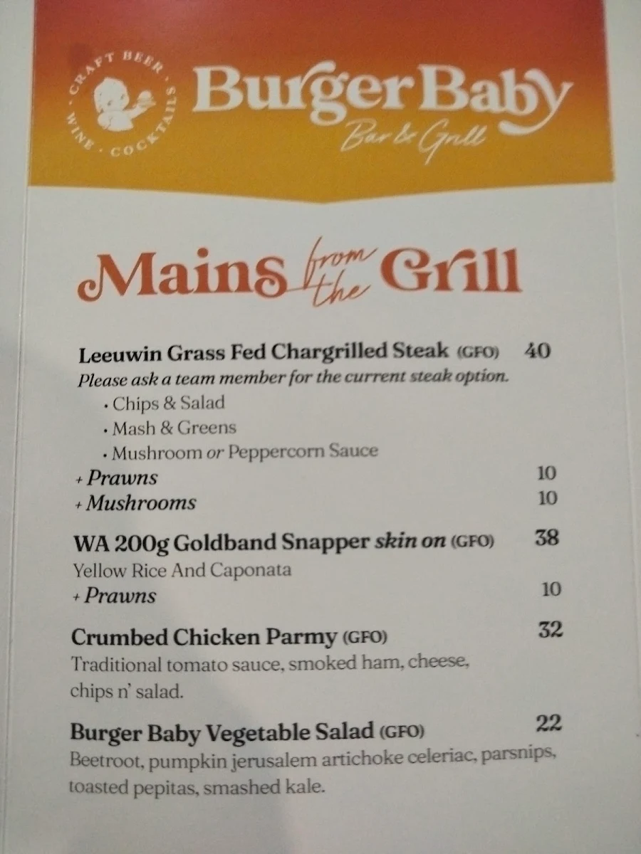 Menu, Burger Baby Margaret River