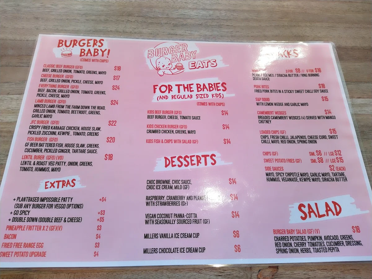 Menu, Burger Baby Margaret River