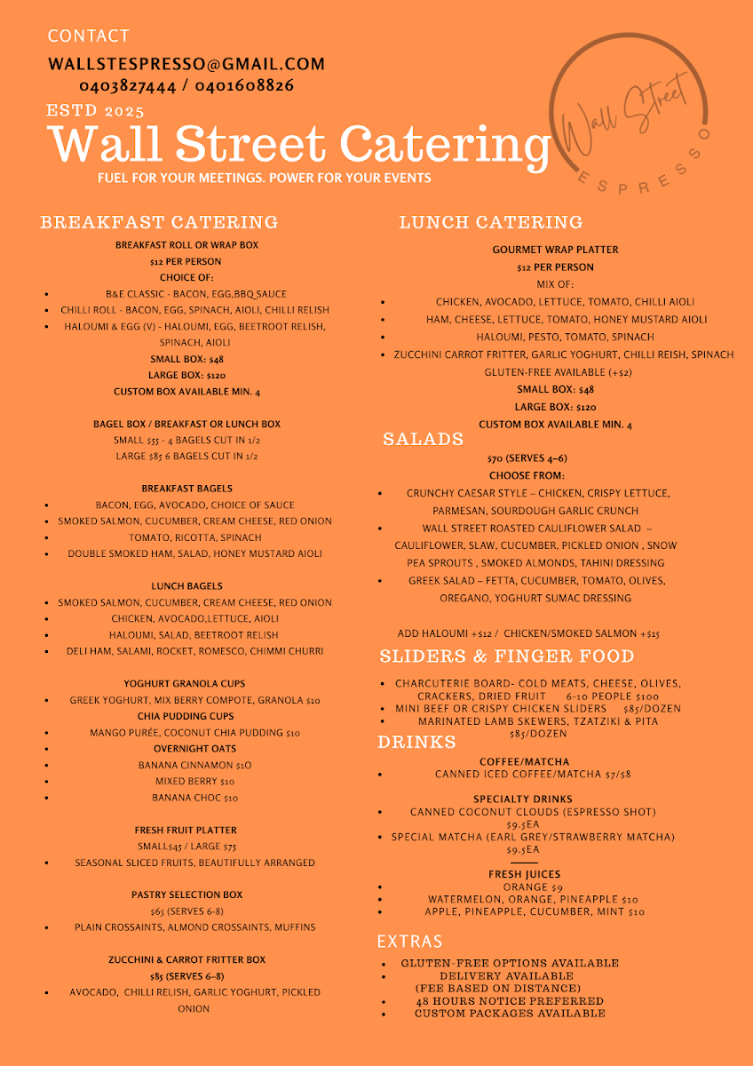 Menu, Wall Street Espresso