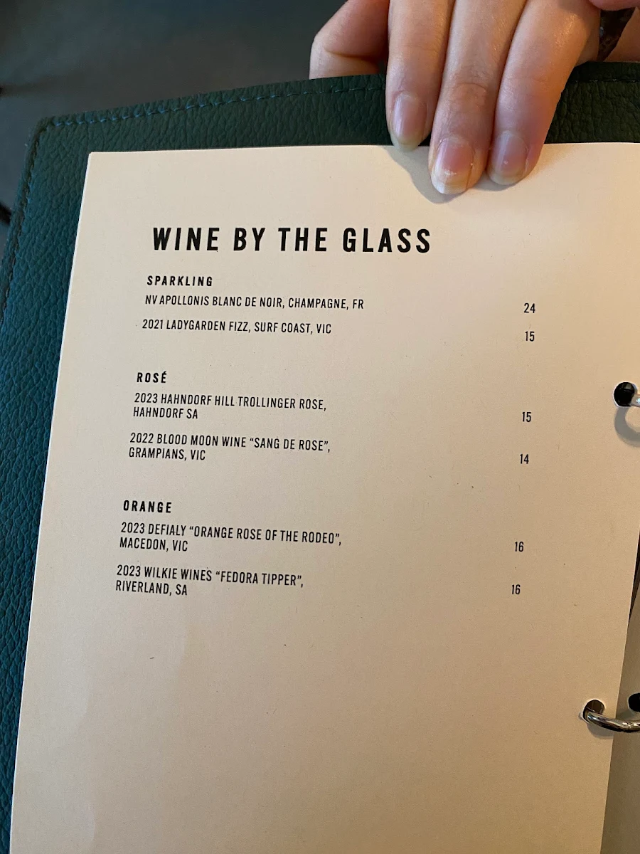 Menu, Windsor Wine Room