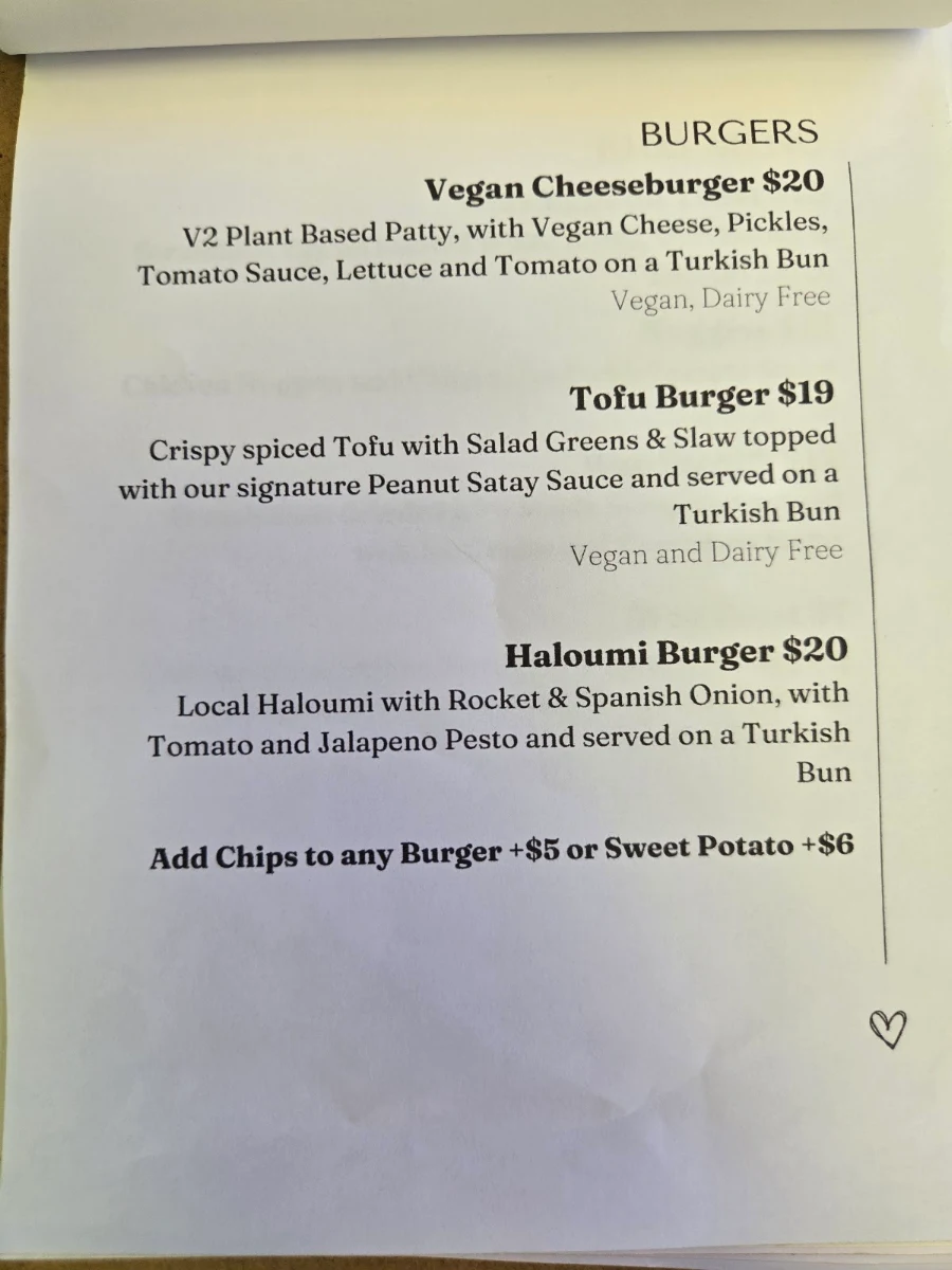 Menu, Café Komodo