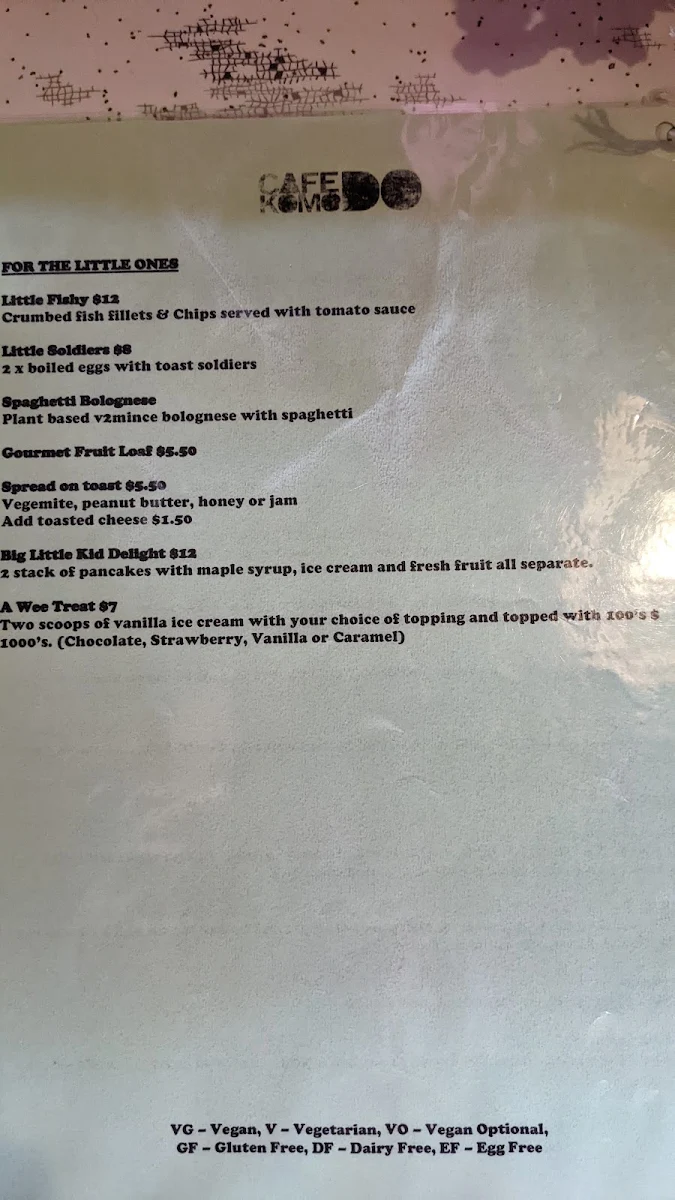 Menu, Café Komodo