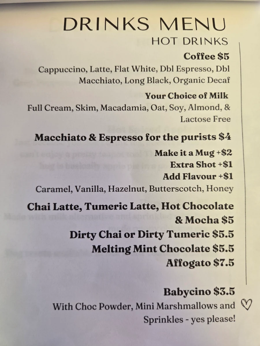 Menu, Café Komodo