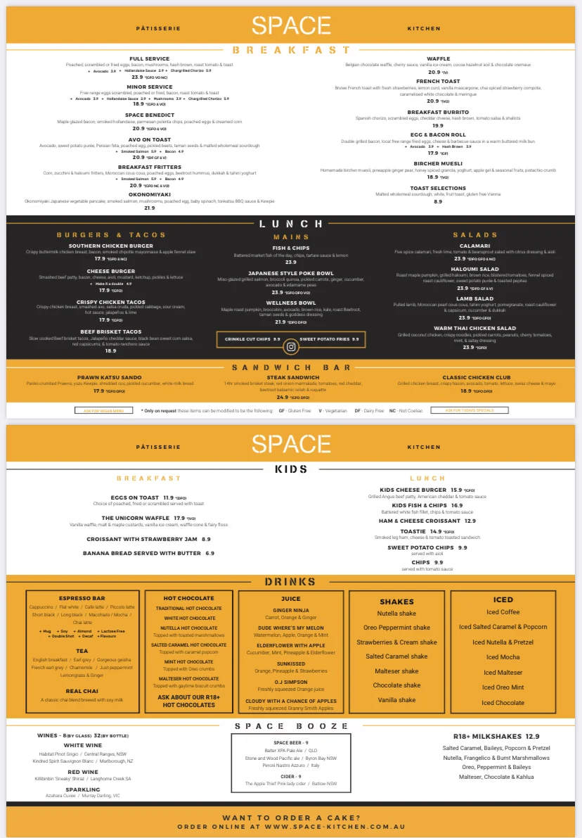 Menu, Space Kitchen