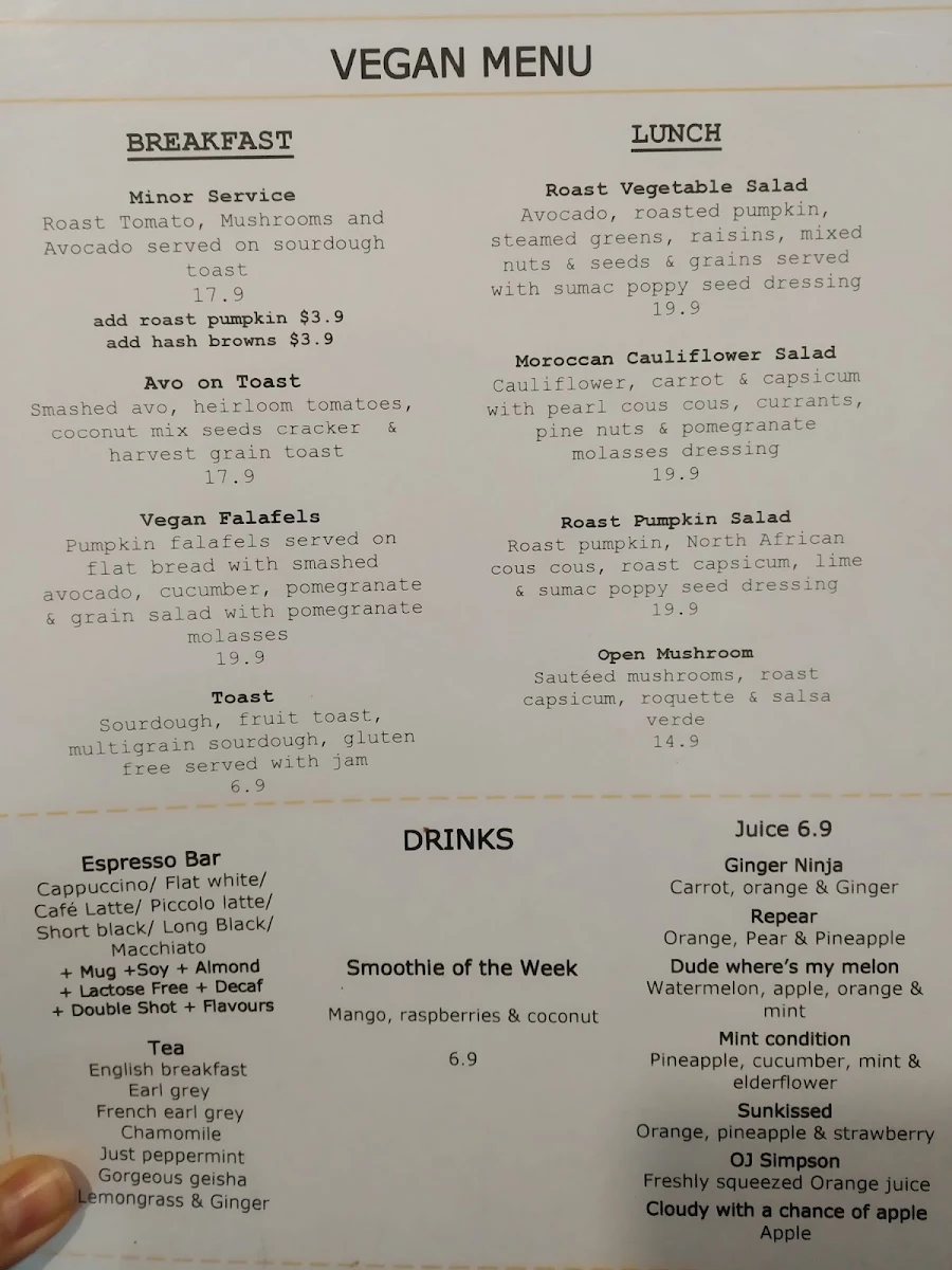 Menu, Space Kitchen