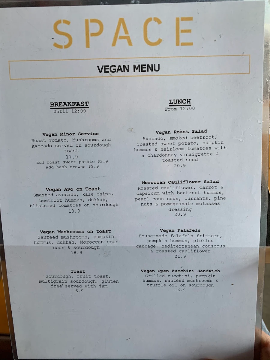 Menu, Space Kitchen