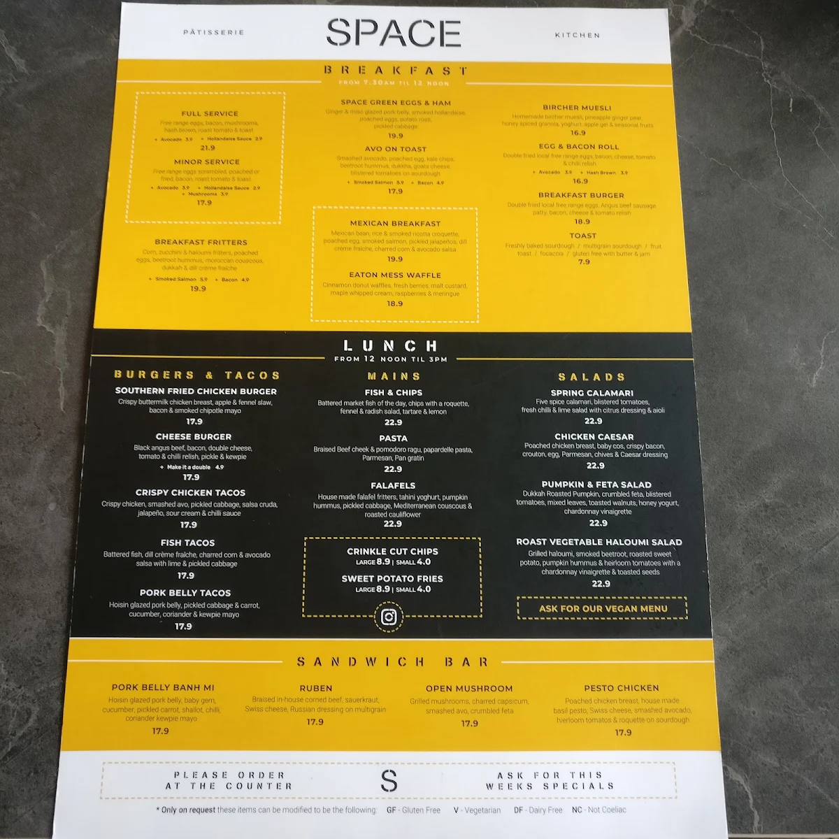 Menu, Space Kitchen