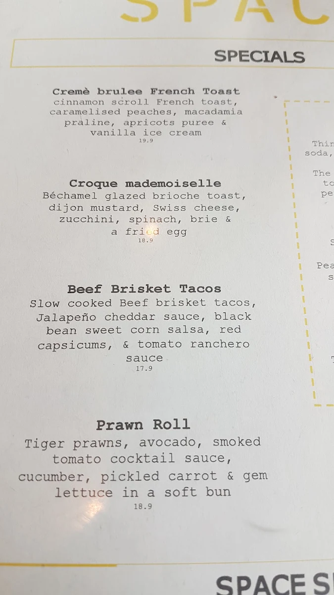 Menu, Space Kitchen