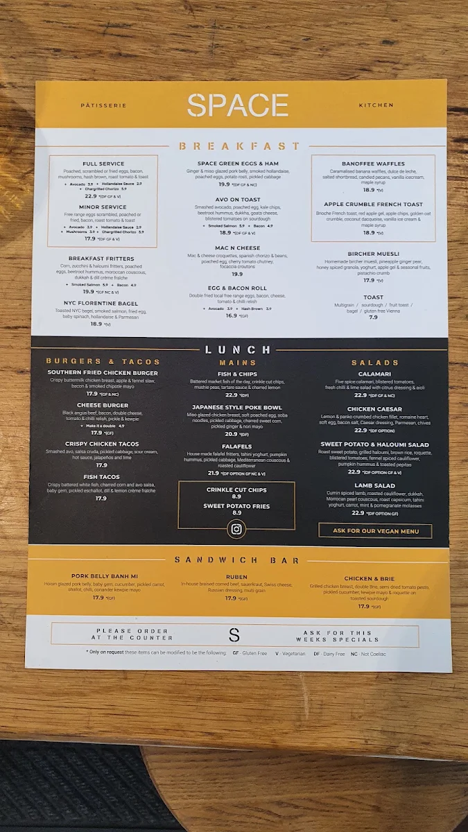 Menu, Space Kitchen