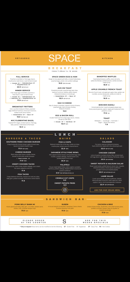 Menu, Space Kitchen
