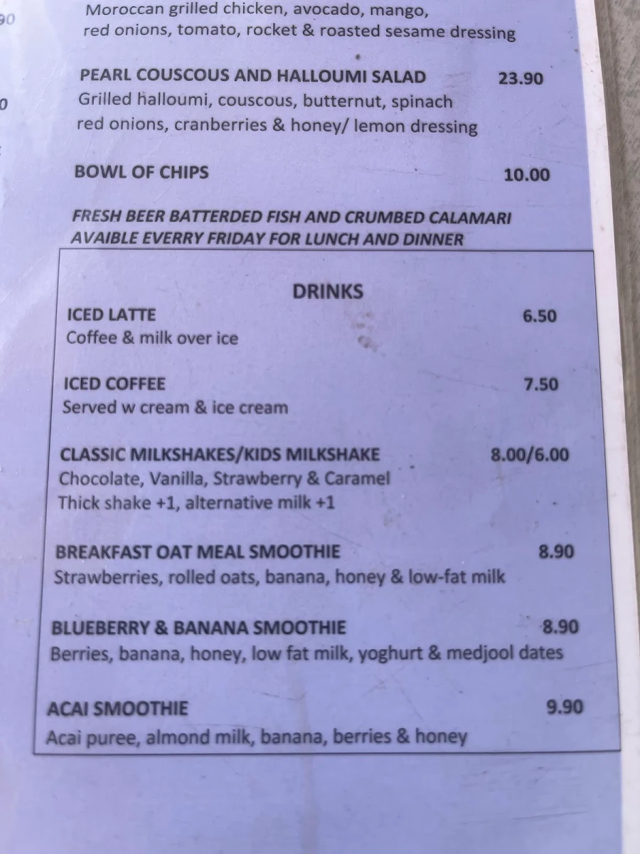 Menu, Mannheim Cafe