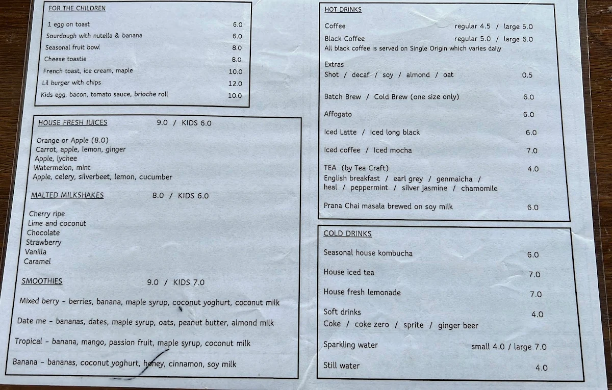 Menu, Excelsior Jones