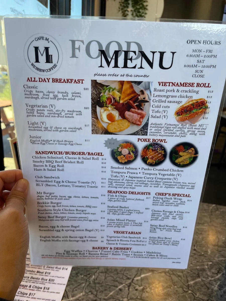 Menu, Cafe M2