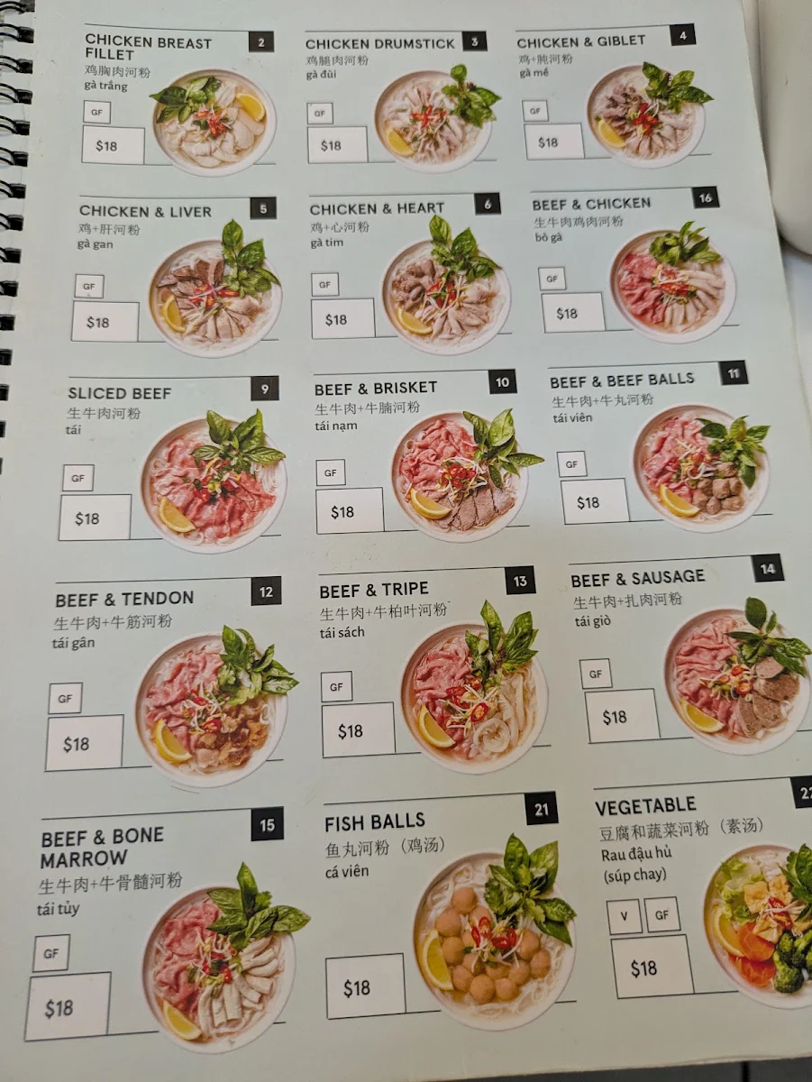 Menu, Pho Bo Ga Mekong Vietnam