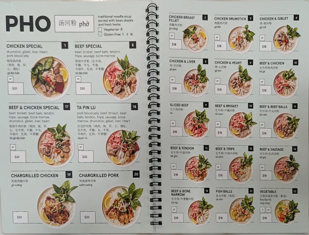 Menu, Pho Bo Ga Mekong Vietnam