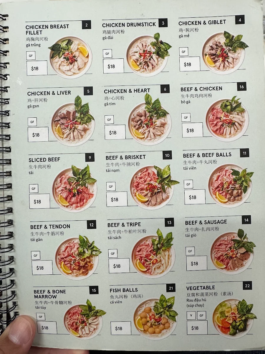 Menu, Pho Bo Ga Mekong Vietnam