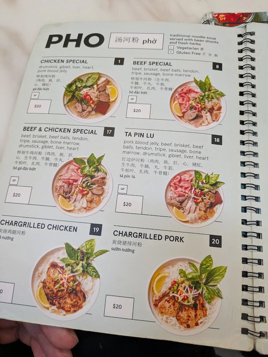 Menu, Pho Bo Ga Mekong Vietnam