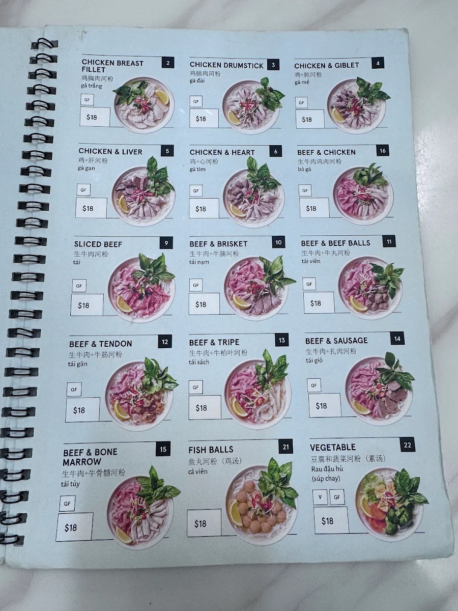 Menu, Pho Bo Ga Mekong Vietnam