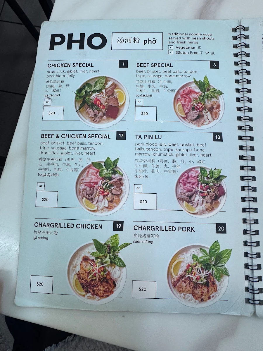 Menu, Pho Bo Ga Mekong Vietnam