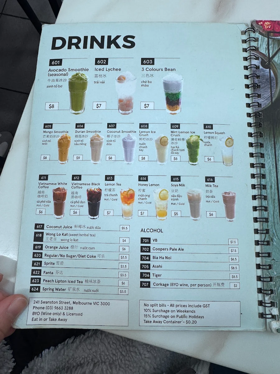 Menu, Pho Bo Ga Mekong Vietnam