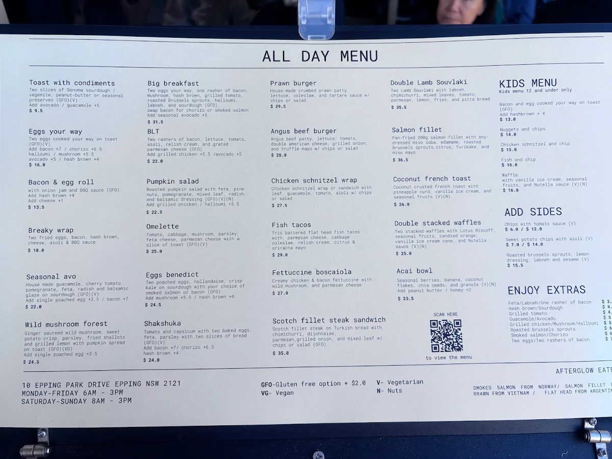 Menu, Afterglow Eatery | Epping Cafe