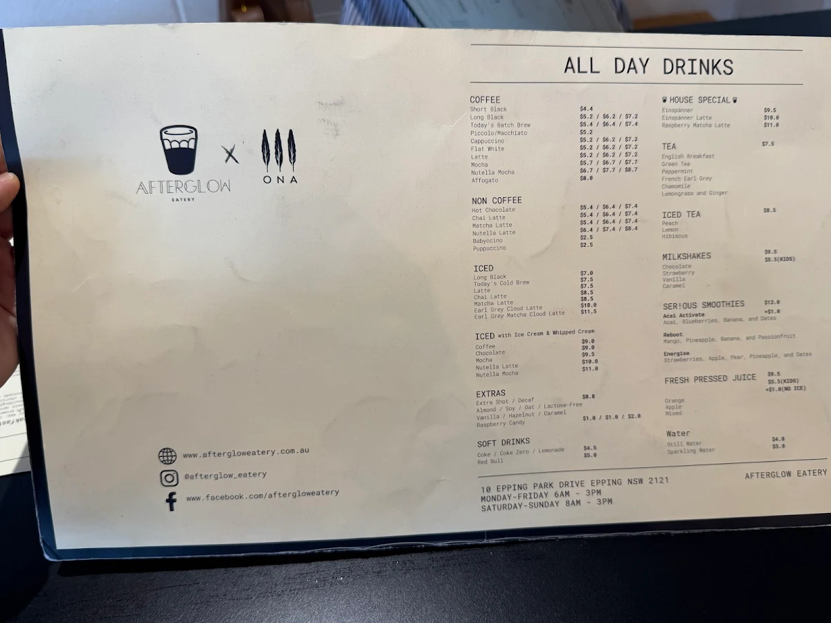 Menu, Afterglow Eatery | Epping Cafe
