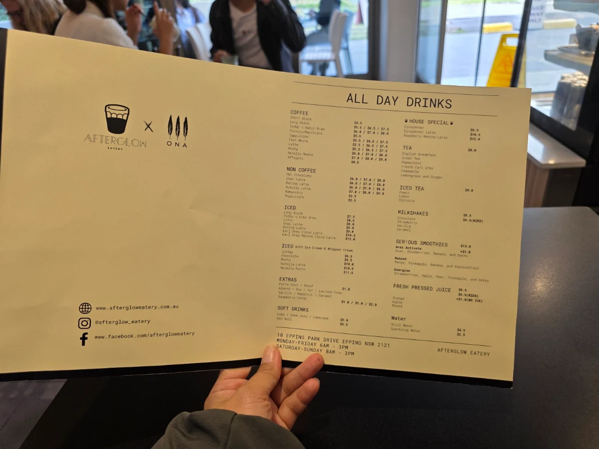 Menu, Afterglow Eatery | Epping Cafe