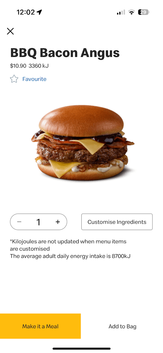 Menu, McDonald's Merrylands