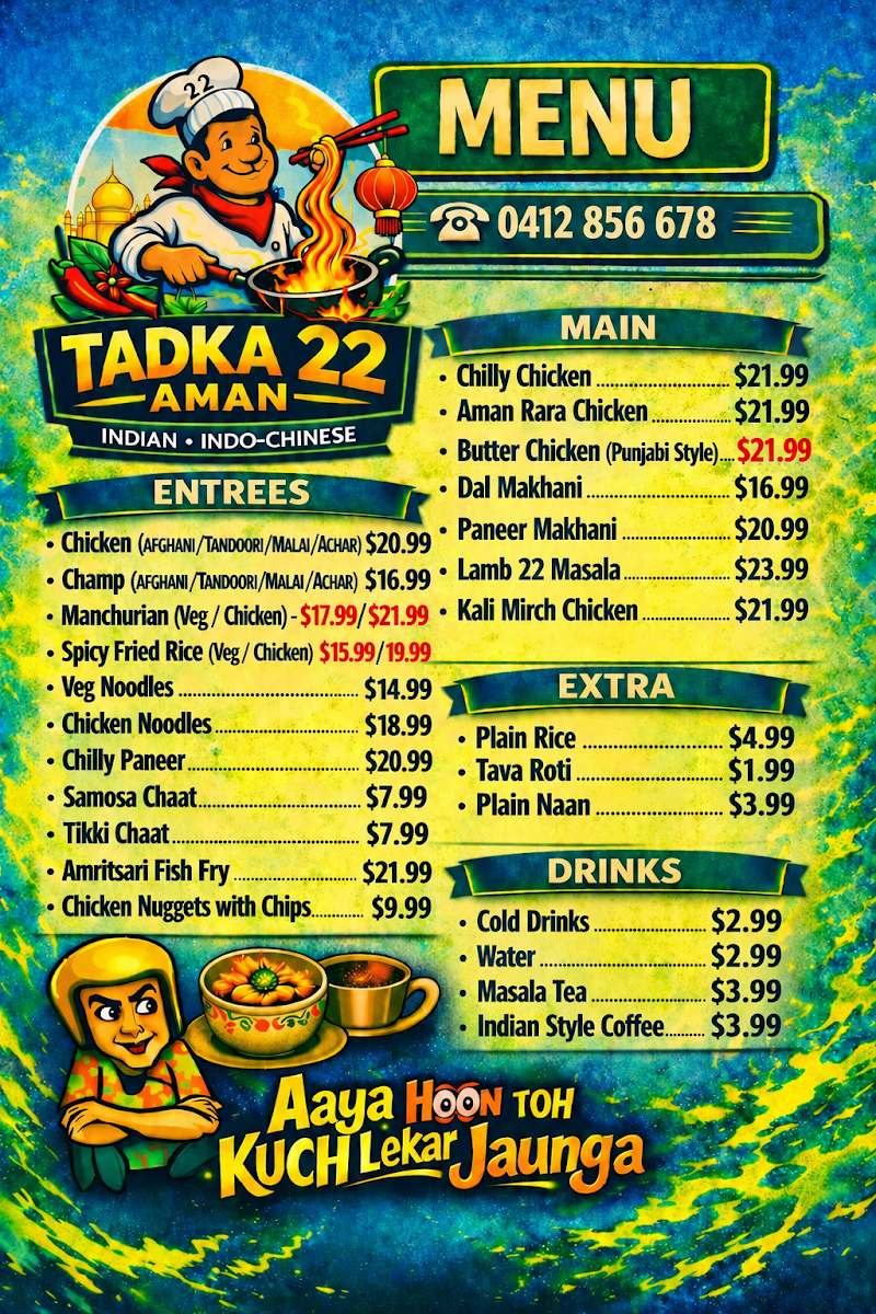 Menu, TADKA 22 AMAN