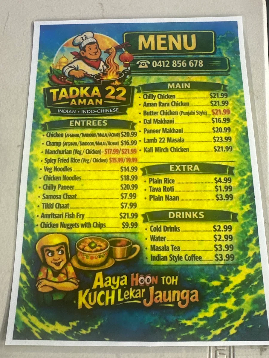 Menu, TADKA 22 AMAN