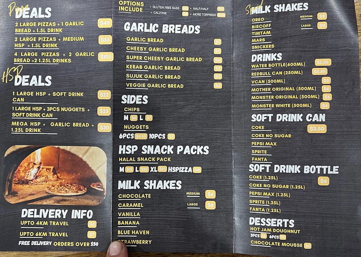Menu, Pizza Arena