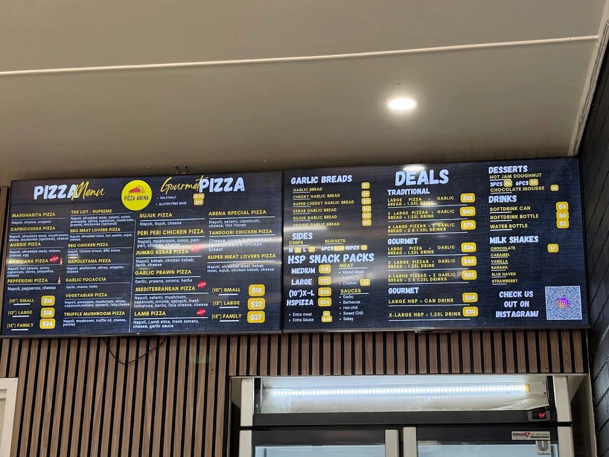 Menu, Pizza Arena