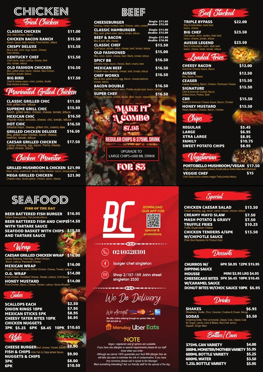 Menu, Burger Chef