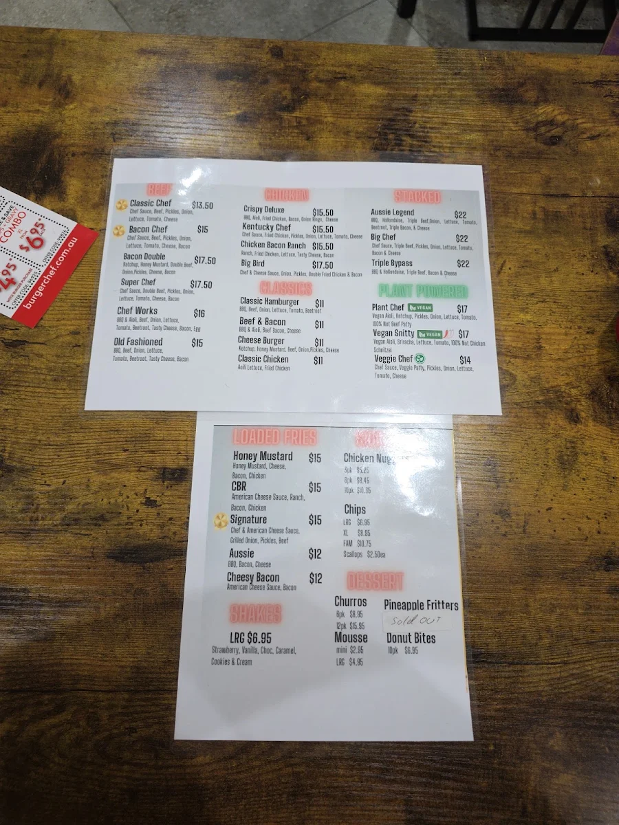 Menu, Burger Chef