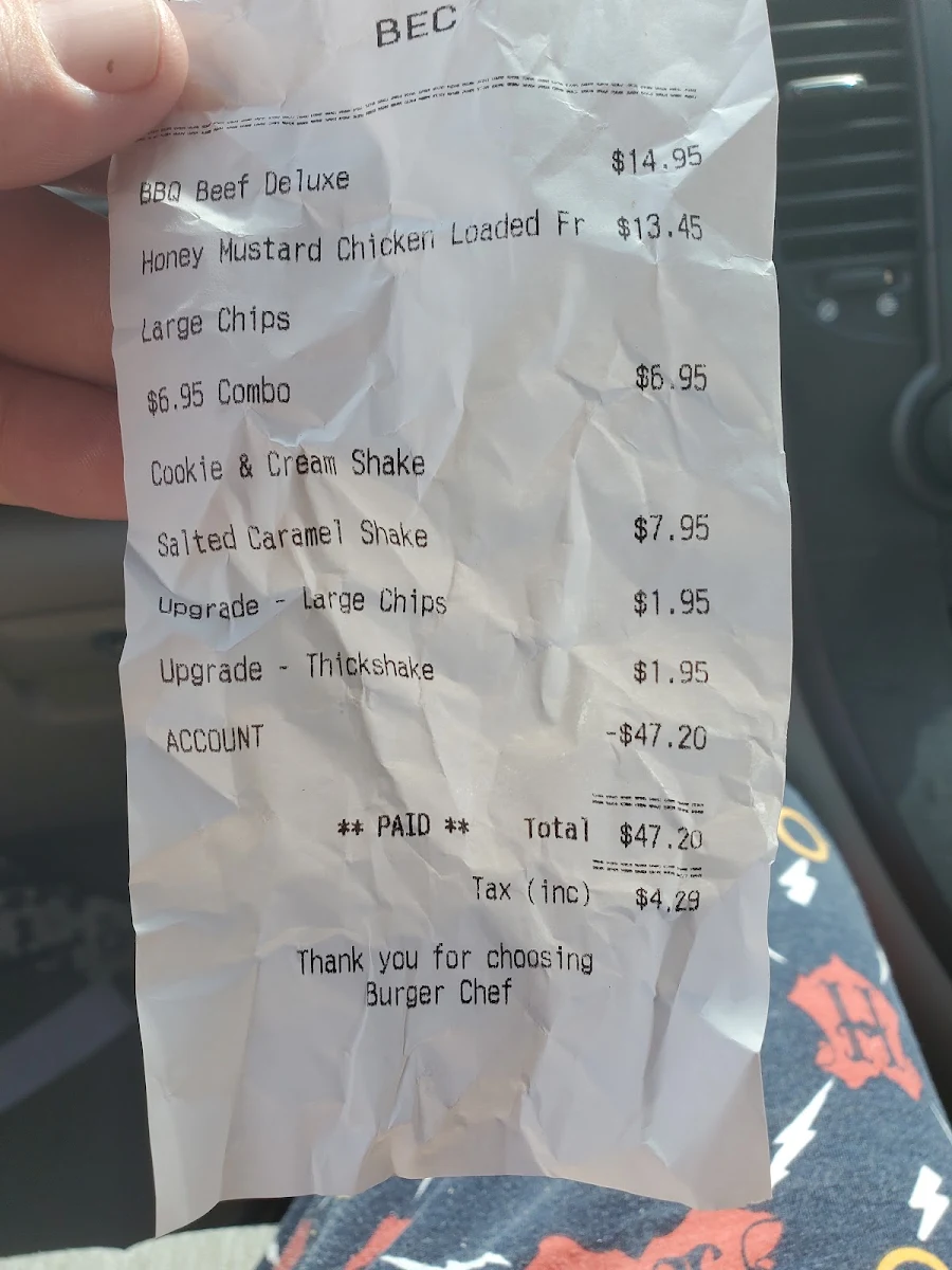 Menu, Burger Chef