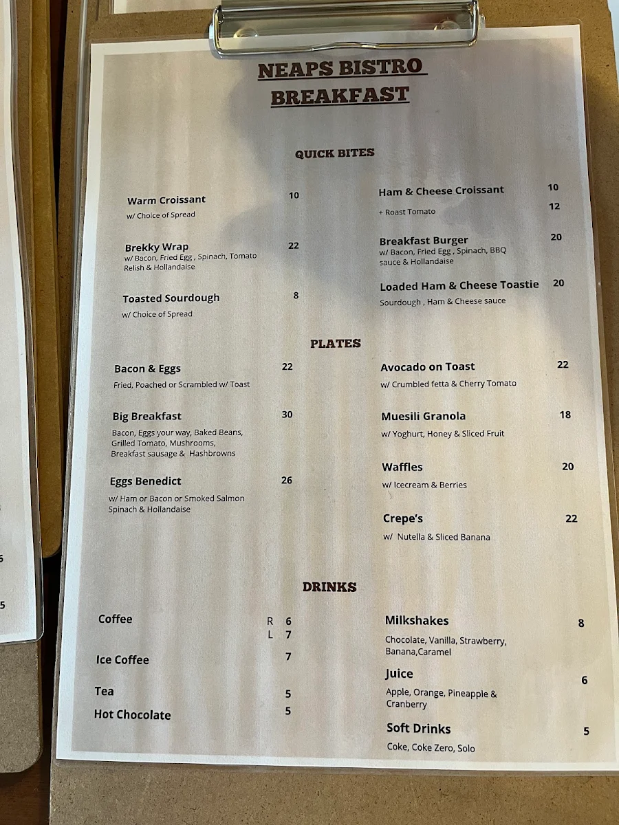 Menu, Neaps Bistro