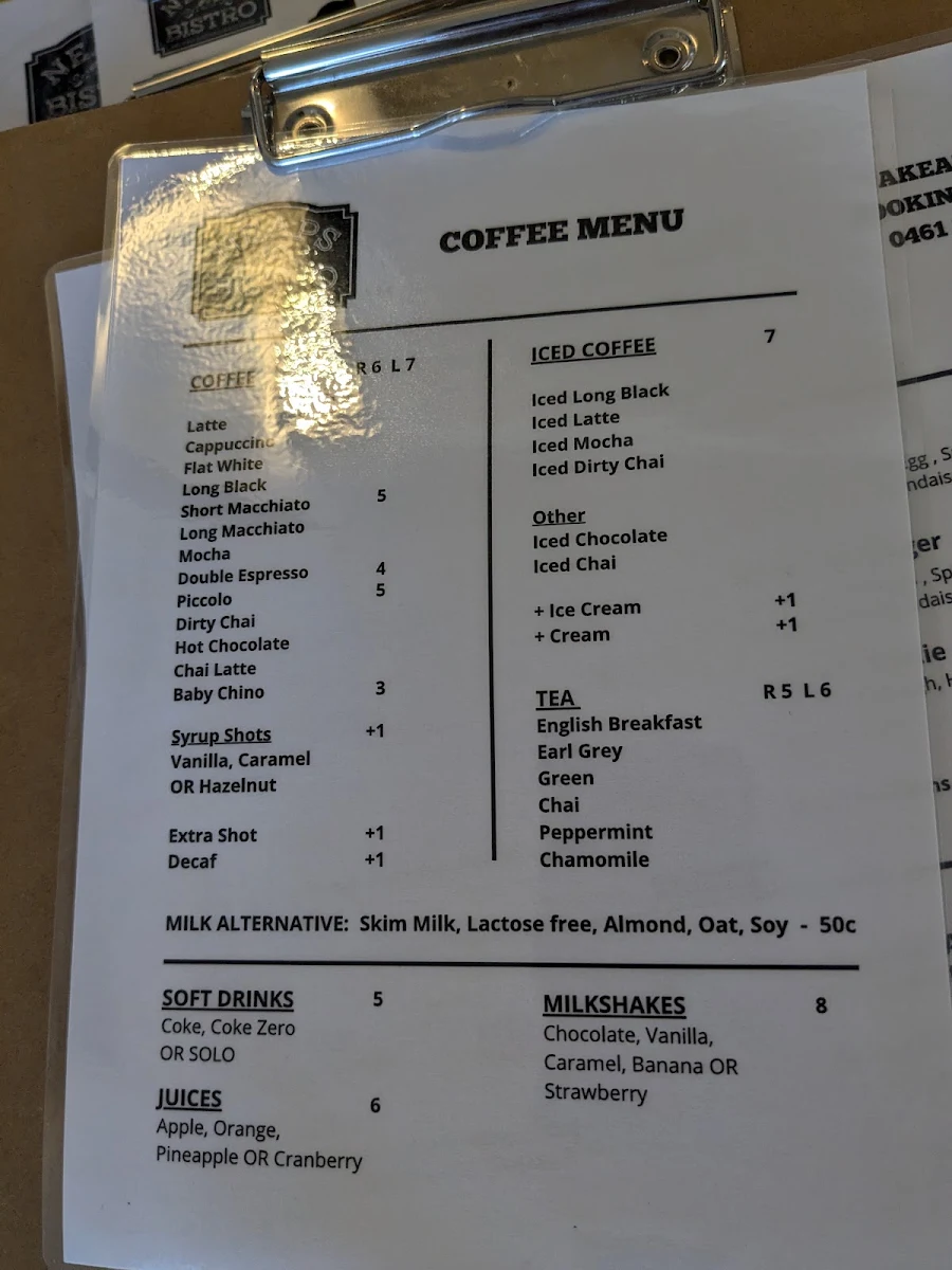 Menu, Neaps Bistro