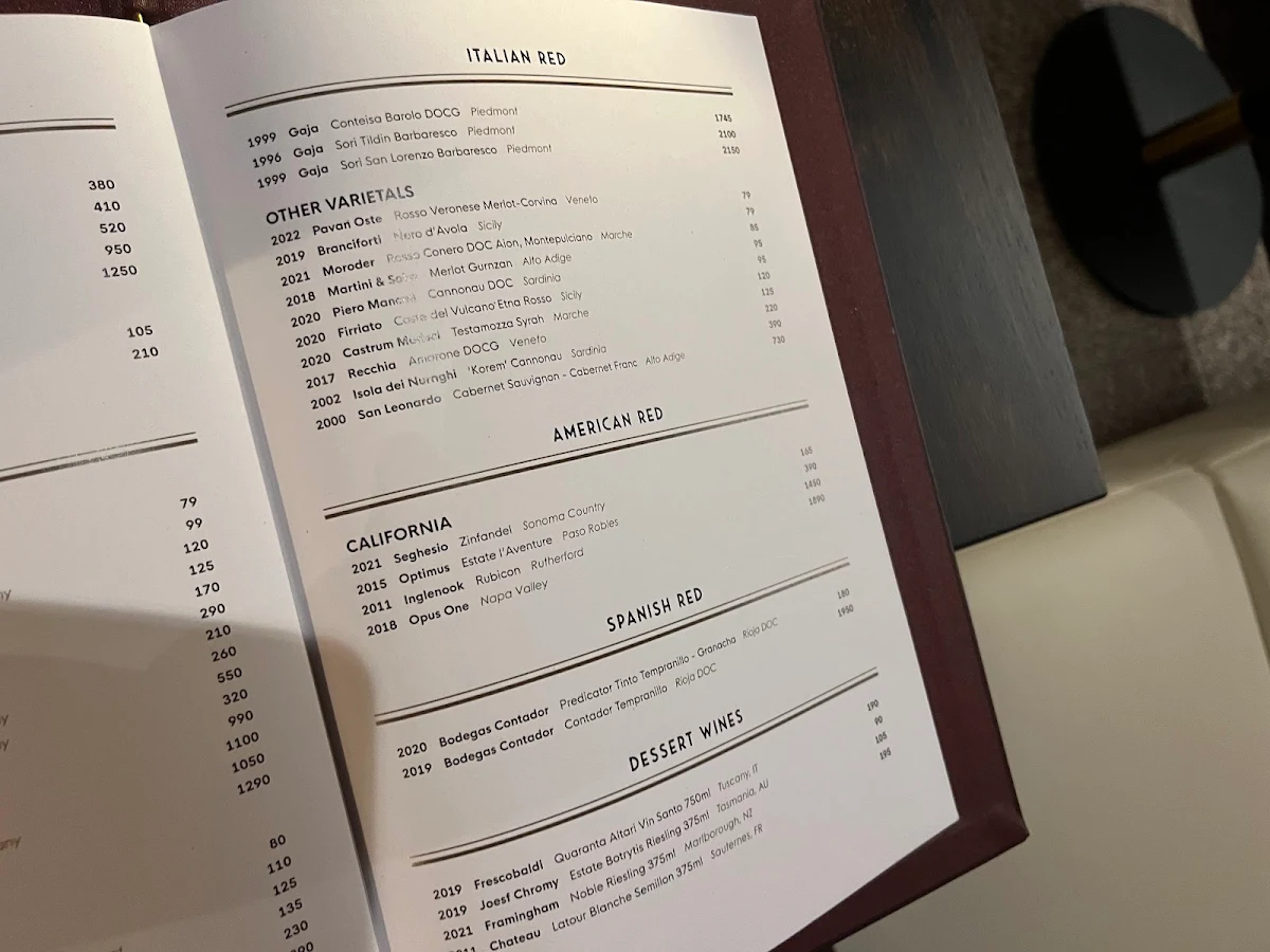 Menu, Como Restaurant