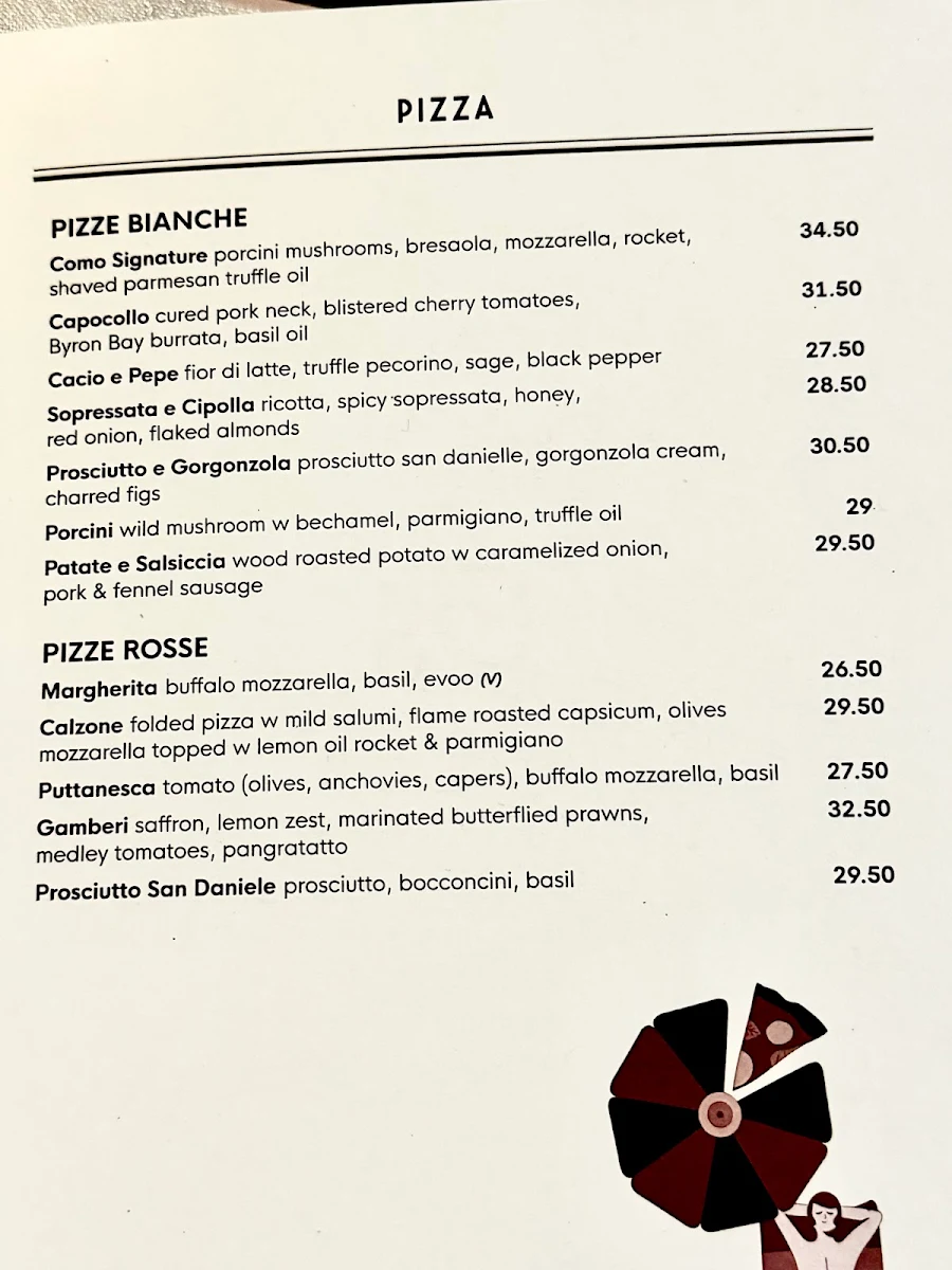 Menu, Como Restaurant