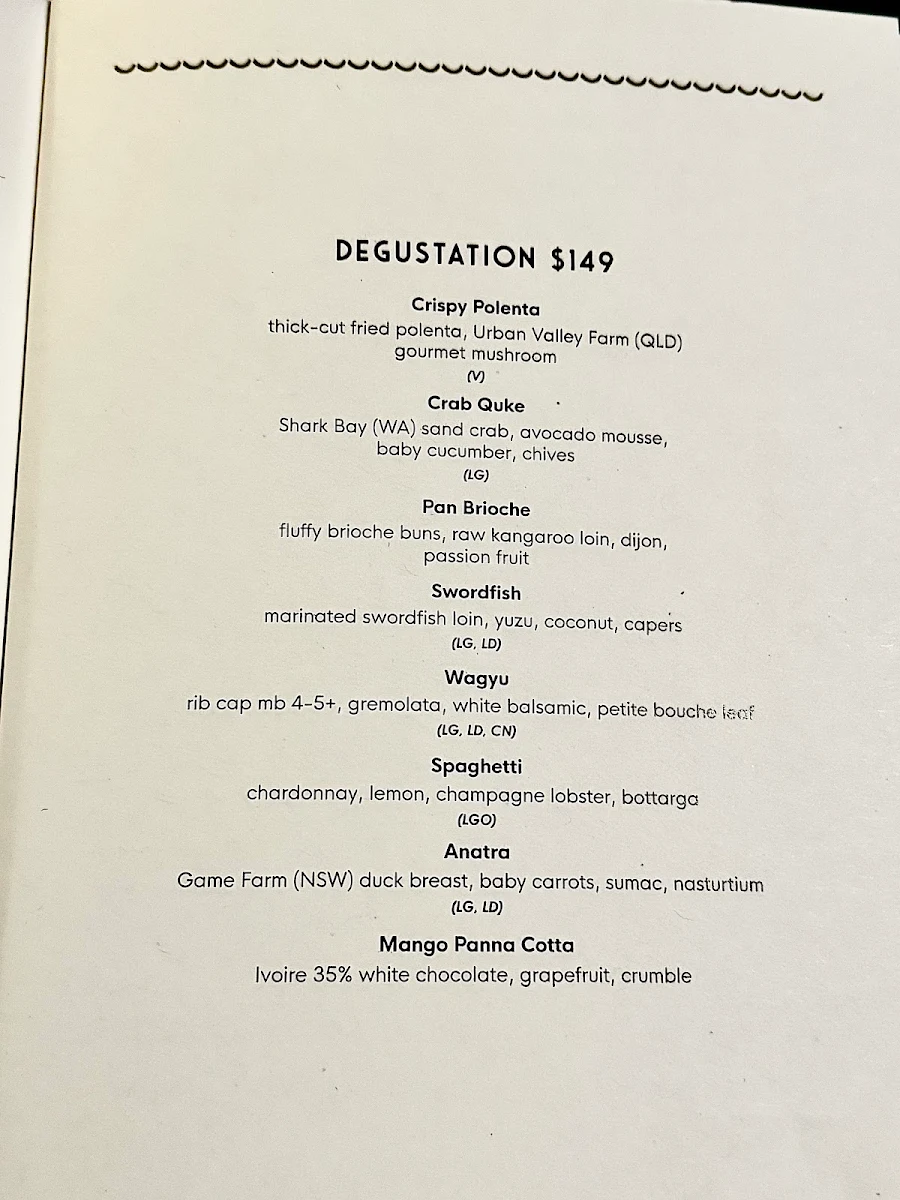 Menu, Como Restaurant