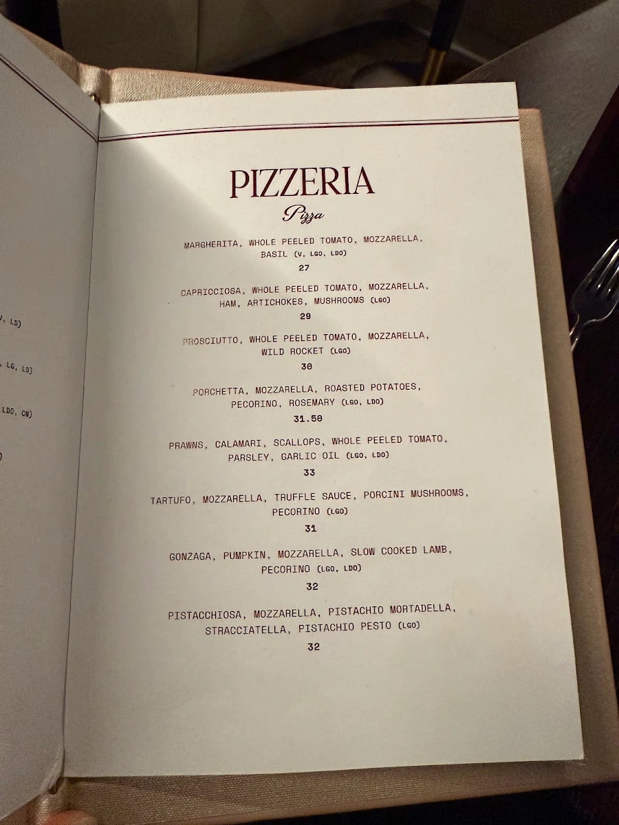 Menu, Como Restaurant
