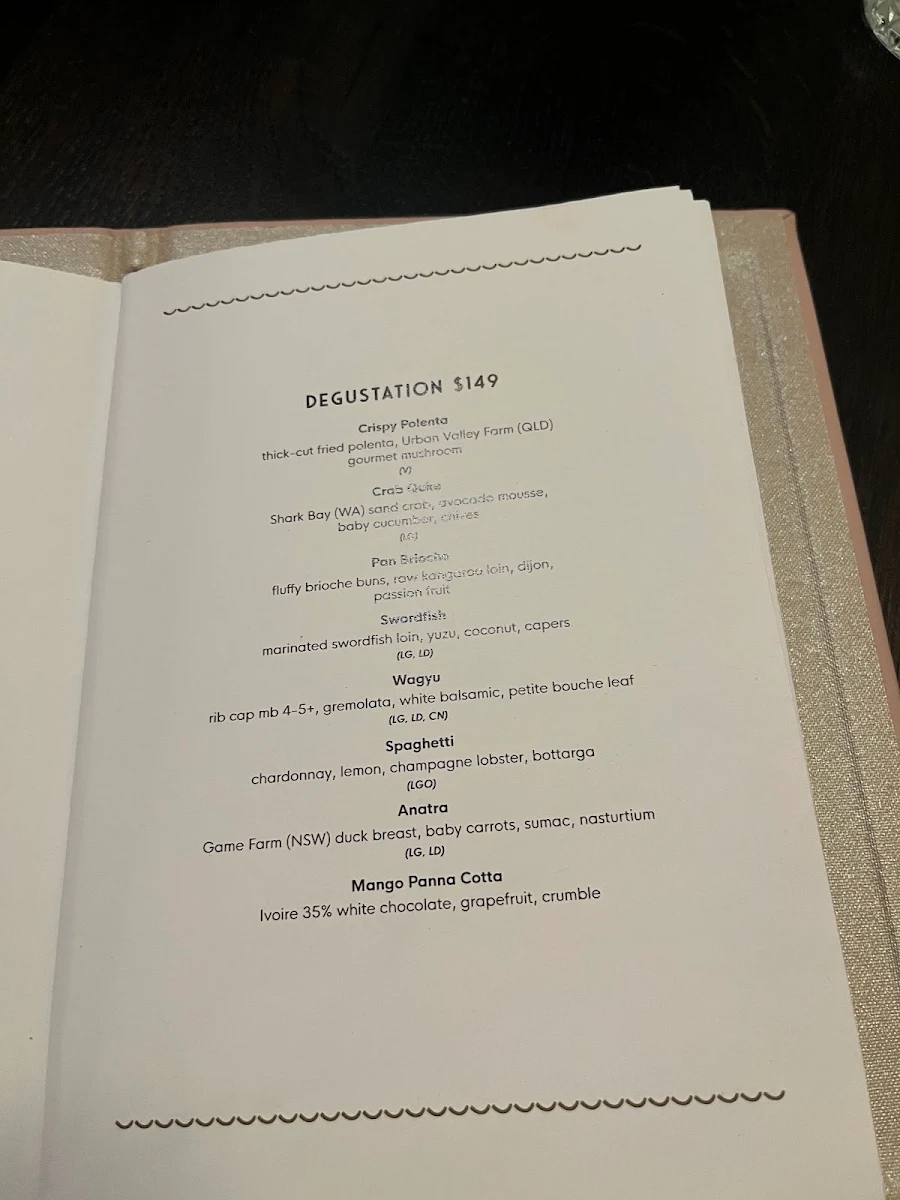 Menu, Como Restaurant