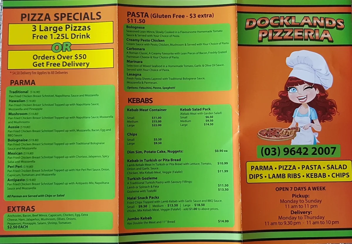 Menu, Evergreen Pizzeria