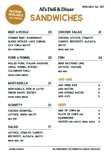 Menu, Al's Deli and Diner