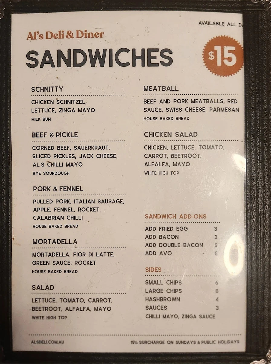 Menu, Al's Deli and Diner