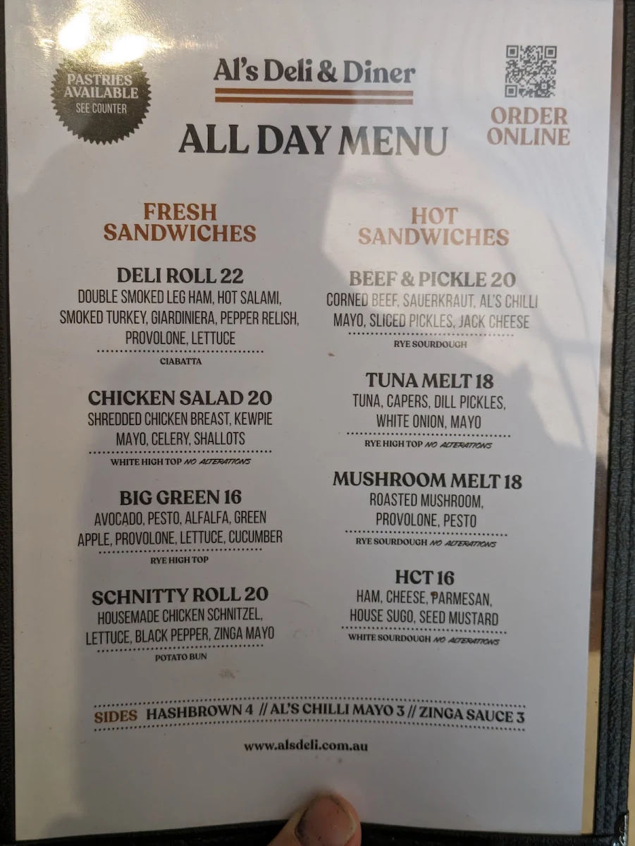 Menu, Al's Deli and Diner