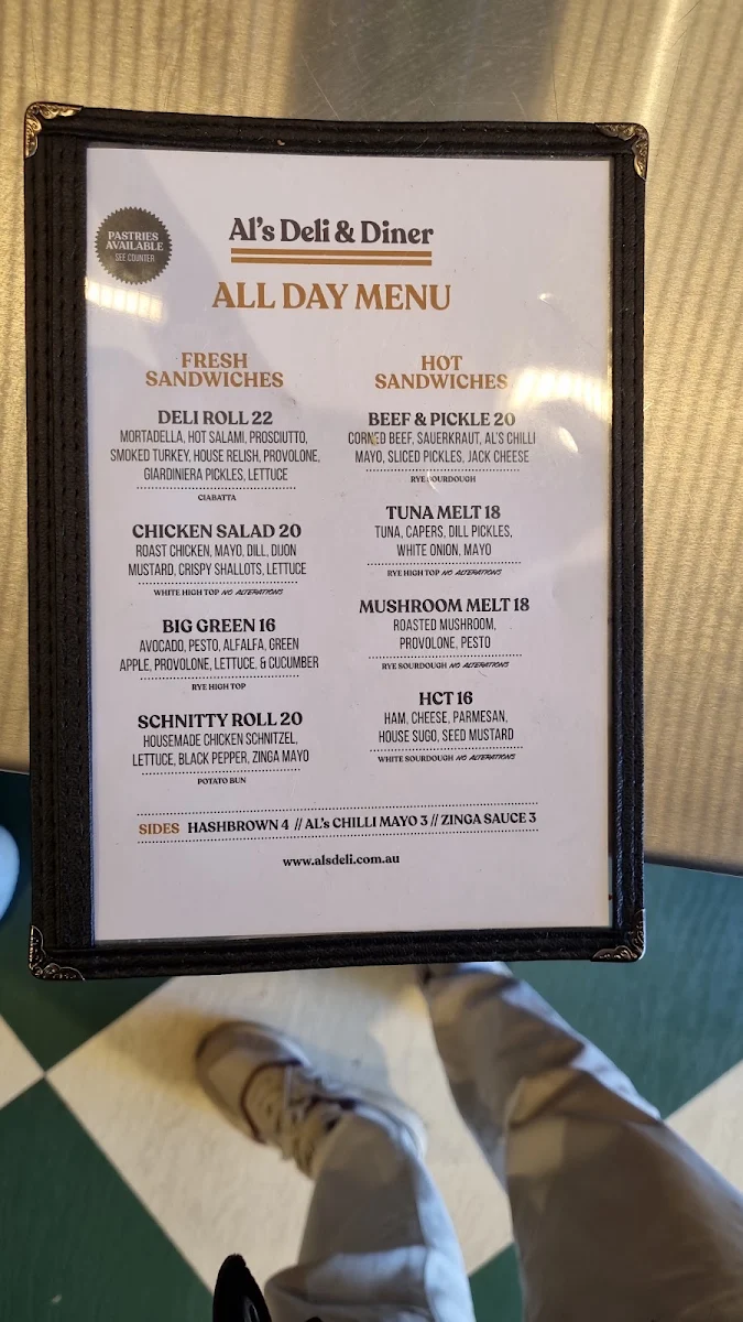 Menu, Al's Deli and Diner