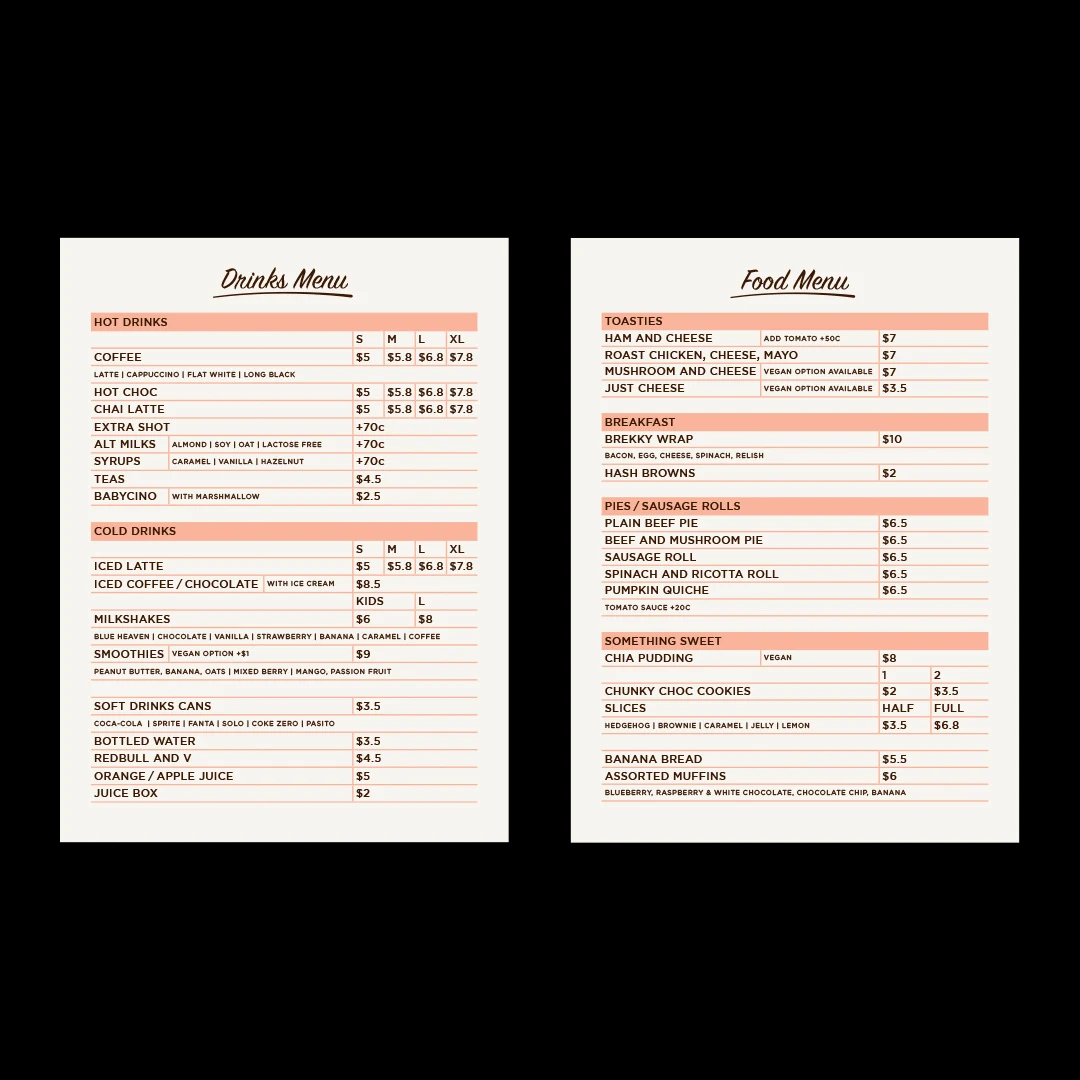 Menu, Afterglow Espresso