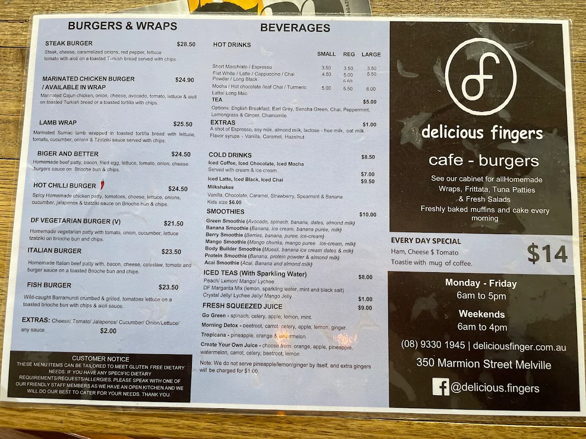 Menu, Delicious Fingers
