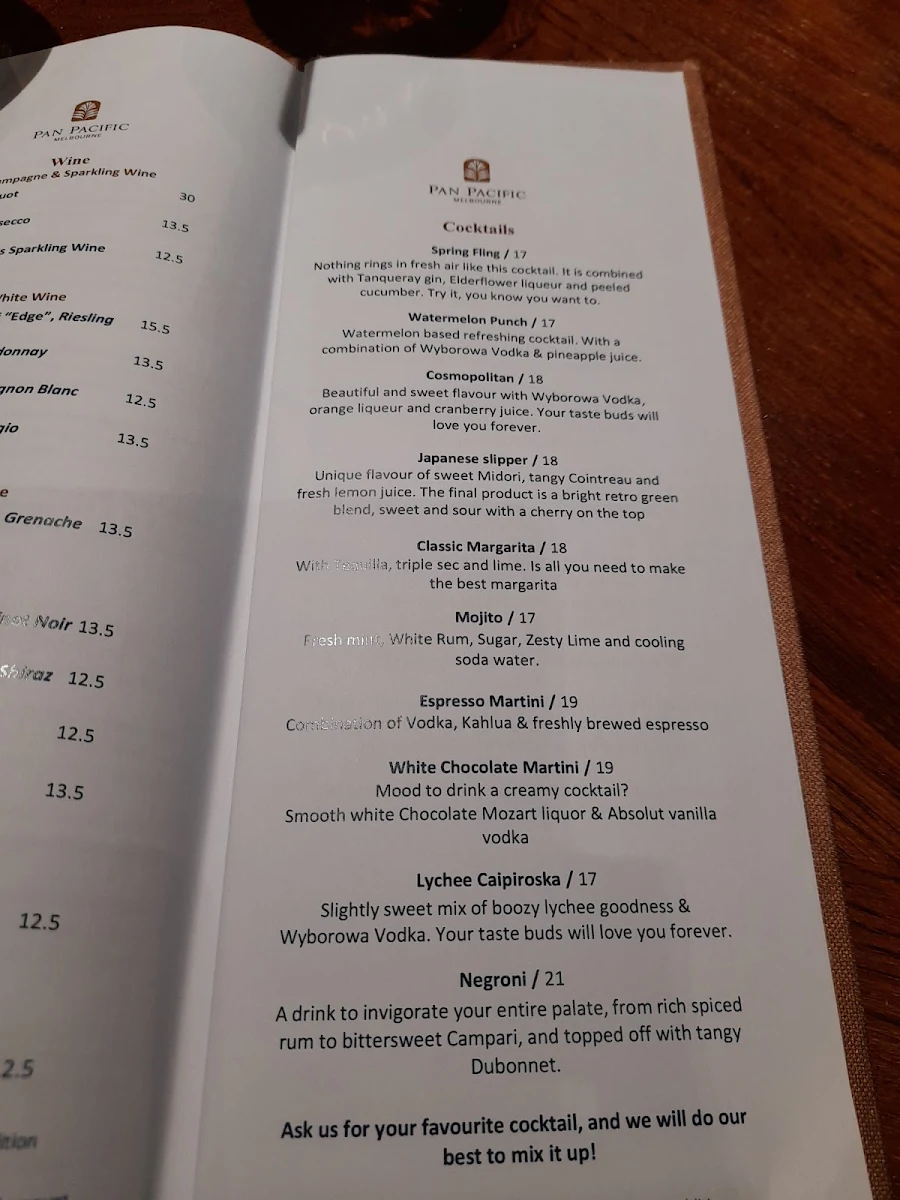 Menu, Dock 37 Bar and Kitchen